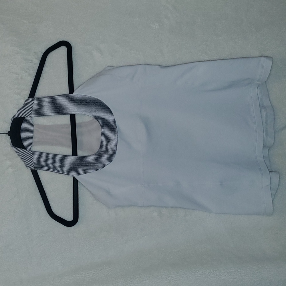 LULULEMON | White With Gray Striped Collar Athletic Tank Top Women's Size 8